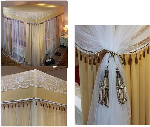 Vista 47 de Toldo de cama de 4 postes de esquina de princesa y bonita mosquitera para cama de niñas, dormitorio de adultos, habitaciones de niños; red de Vino