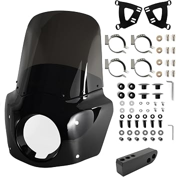 Motorcycle Fairing Windshield Kit, 5.75 Headlight Fairings 48-58mm Forks 15 Smoke Windscreen with Extension for Harley 2006-2017 Dyna Low Rider FXDL Super Glide Street Bob FXDB