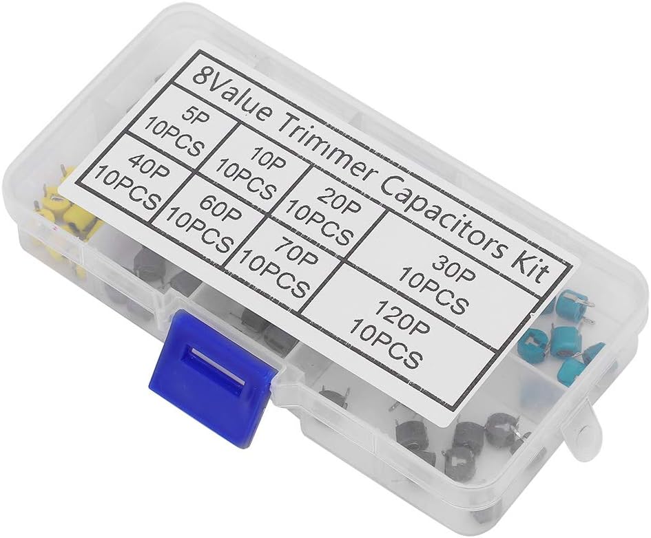 80pcs 6mm Trimmer Capacitor 5/10/20/30/40/60/70/120P Adjustable Capacitance Set for Electronic Professionals High Voltage Capacitors with Good Humidity