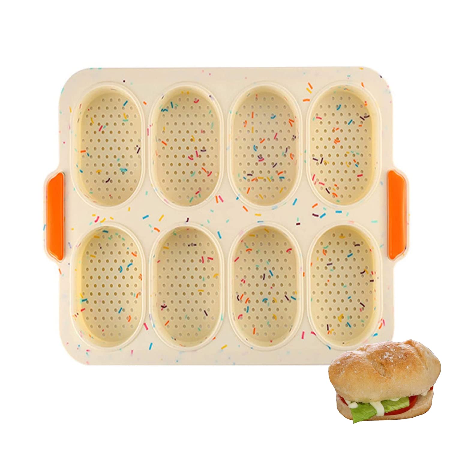 LUYAO Mini Baguette Baking Tray, Non-Stick Silicone French Bread Baking Mould, DIY 8 Loave Baguette Mold Loaf Pan