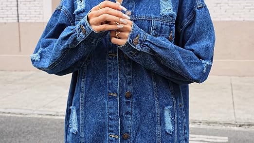 CYLADY Women's Casual Oversized Denim Jacket Long Sleeved Button