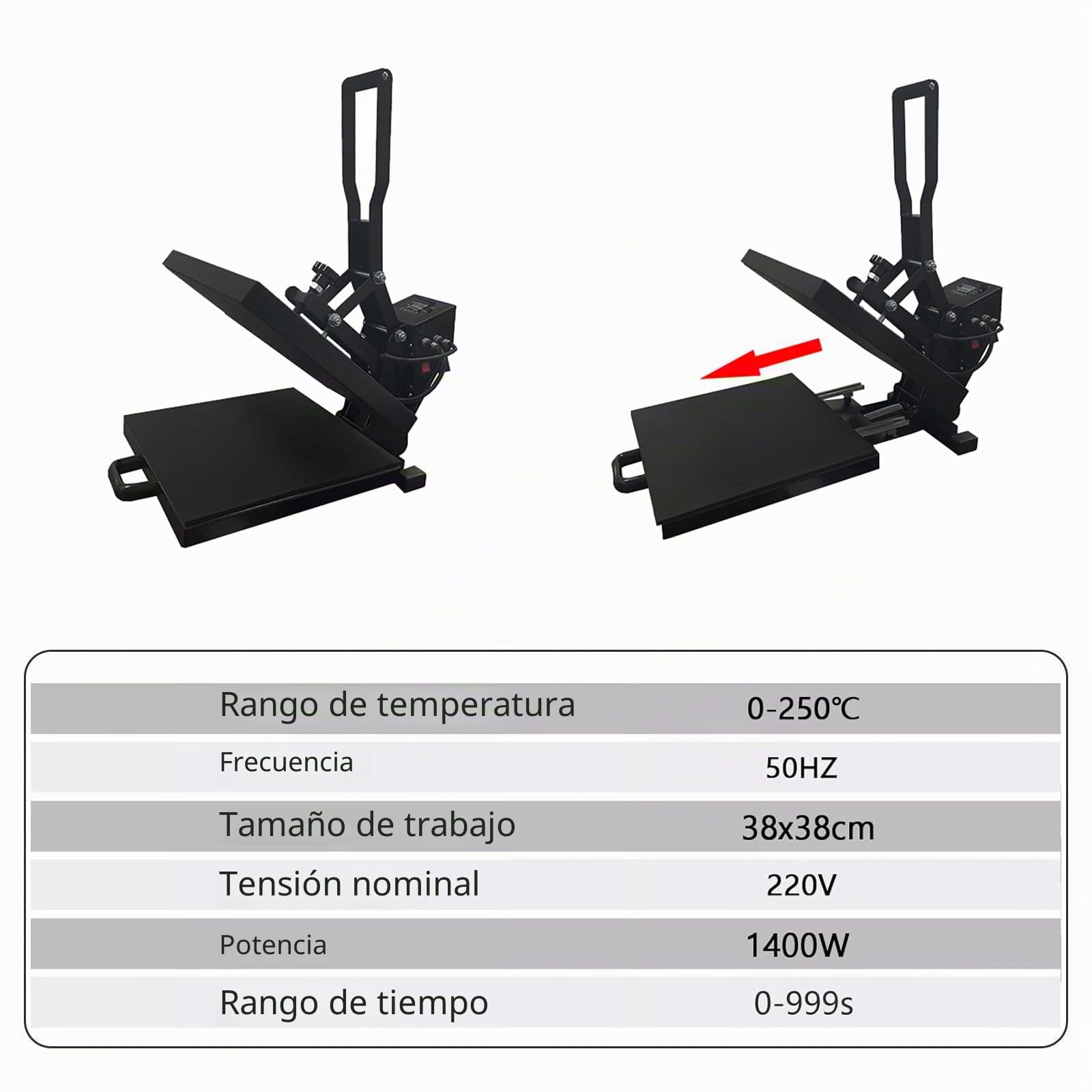 Prensa de transferencia digital de 38x38 cm y 1400 W, para transferir diseños y obras de arte en camisetas, bolsas de lienzo, alfombrillas de ratón de 15"x15"
