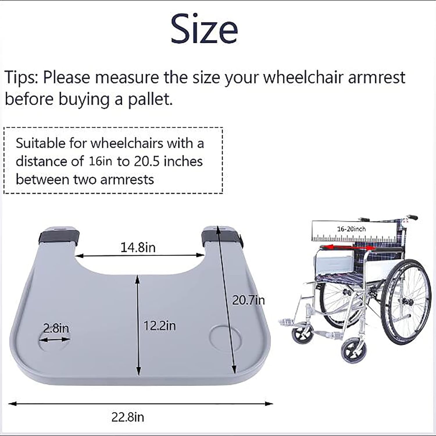 Wheelchair Lap Tray Table Detachable With 2 Cup Holders for Rest Home The Disabled Fits Wheelchair Arms of 16inch - 20inch - Image 2