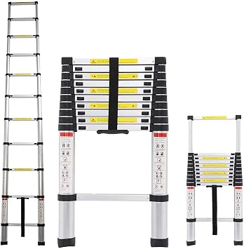Telescoping Extension Ladder 3.2M/10.5ft Aluminium Extension Telescopic Ladder Multi-Purpose Foldable Ladders Portable Space-Saving Max Load 150kg/330lb