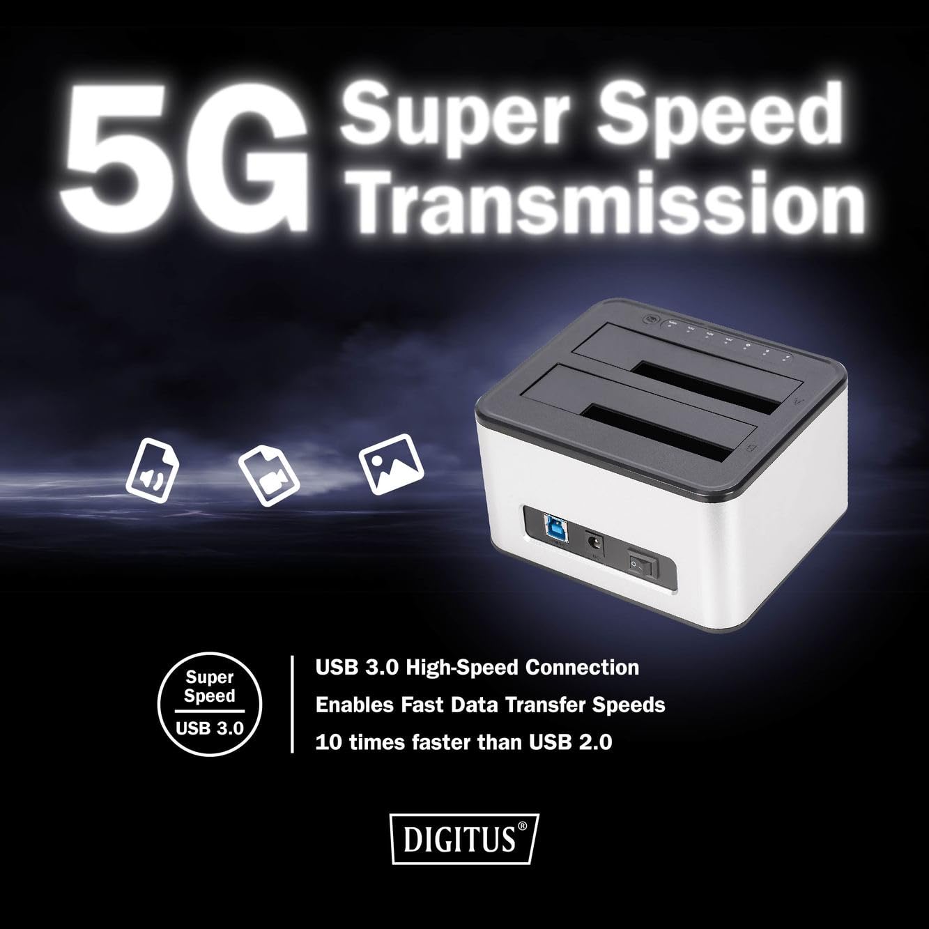 DIGITUS DA-71540-2 - Stacja dokująca z dwoma dyskami twardymi SATA - USB 3.0 - dla dysków SSD i twardych 2,5„/3,5” - SATA 3 - z funkcją klonowania - Plug & Play - Szary