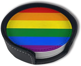 Gay Pride Coasters For Drinks Leather Cup Mat With Holder,6 Pcs
