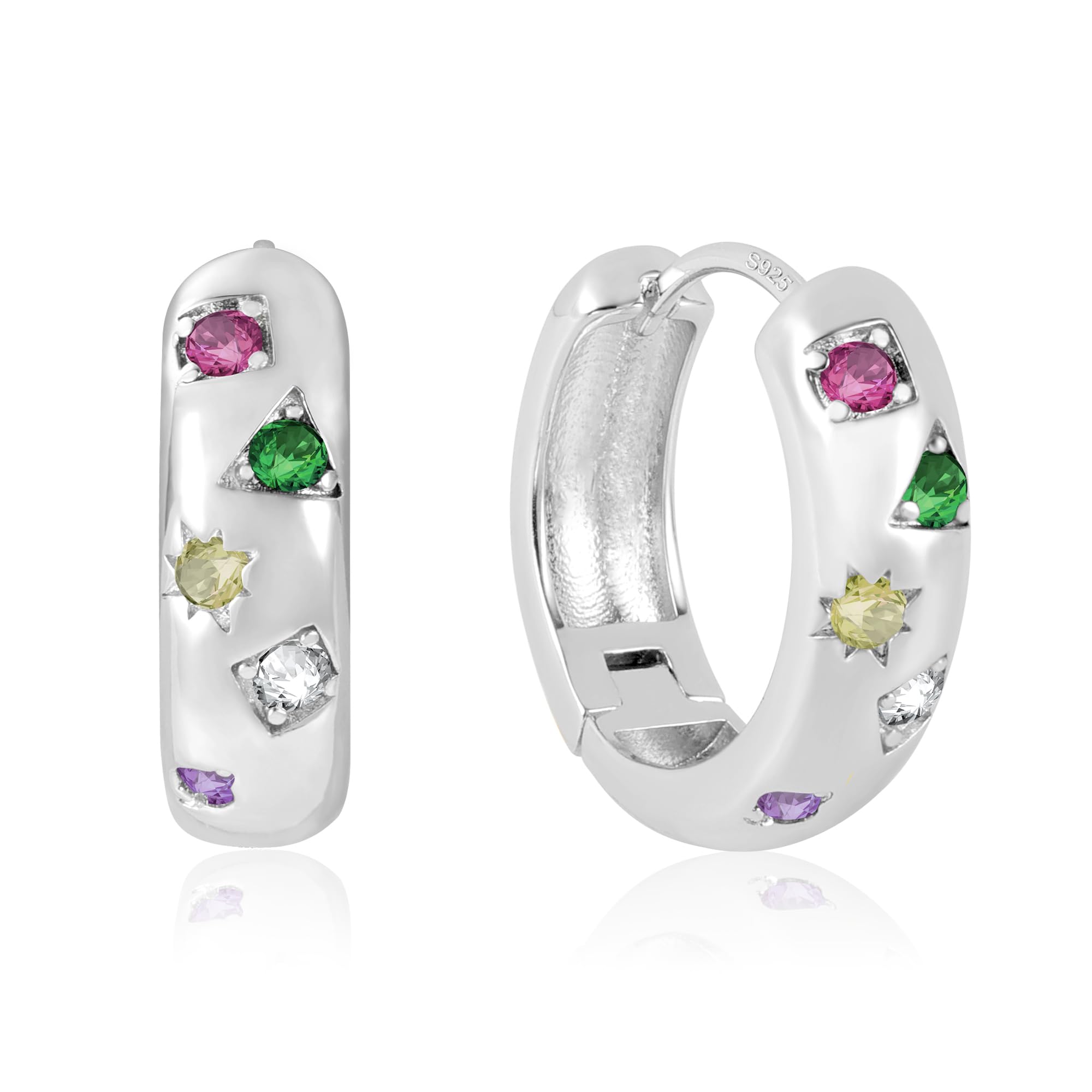 Orecchini Argento 925 Con Zirconi Orecchini A Cerchio Spessi ALEXCRAFT Con Zirconi Bianchi - Gioielli Donna In Argento 925, Design Geometrico Brillante Orecchini Geometrici Con Brillantini