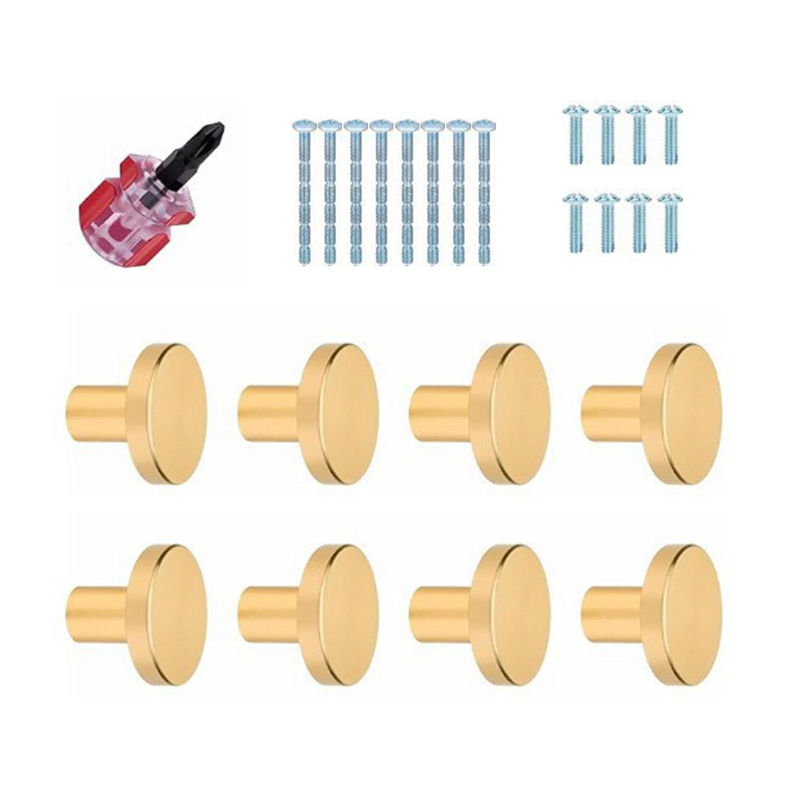 YROHGKPN of 8 Gold Cabinet Knob Brushed Brass Round Handles Round for Cupboard Wardrobe Dresser & Kitchen Gold Cabinet Knob