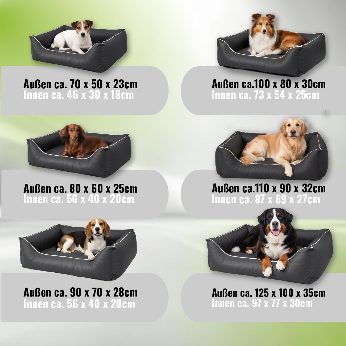 CopcoPet Hundebett Kunstleder Grosse Hunde – Waschbares Hundekissen 【Wendebett】 Hundebett Leder - Formstabiles Hundesofa - Hundekörbchen mit erhöhten Rand, Dog Bed Schwarz/Braun 110 x 90 cm
