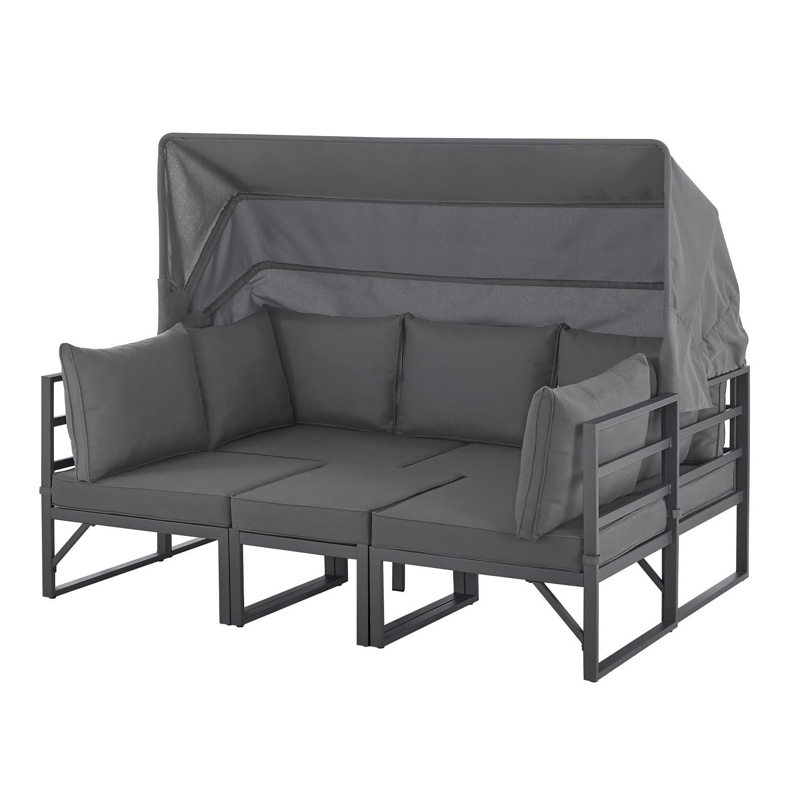 SVITA Maui Gartenmöbel-Lounge-Set mit Dach Outdoor-Sofa Strandkorb-Sonneninsel Stahl Grau