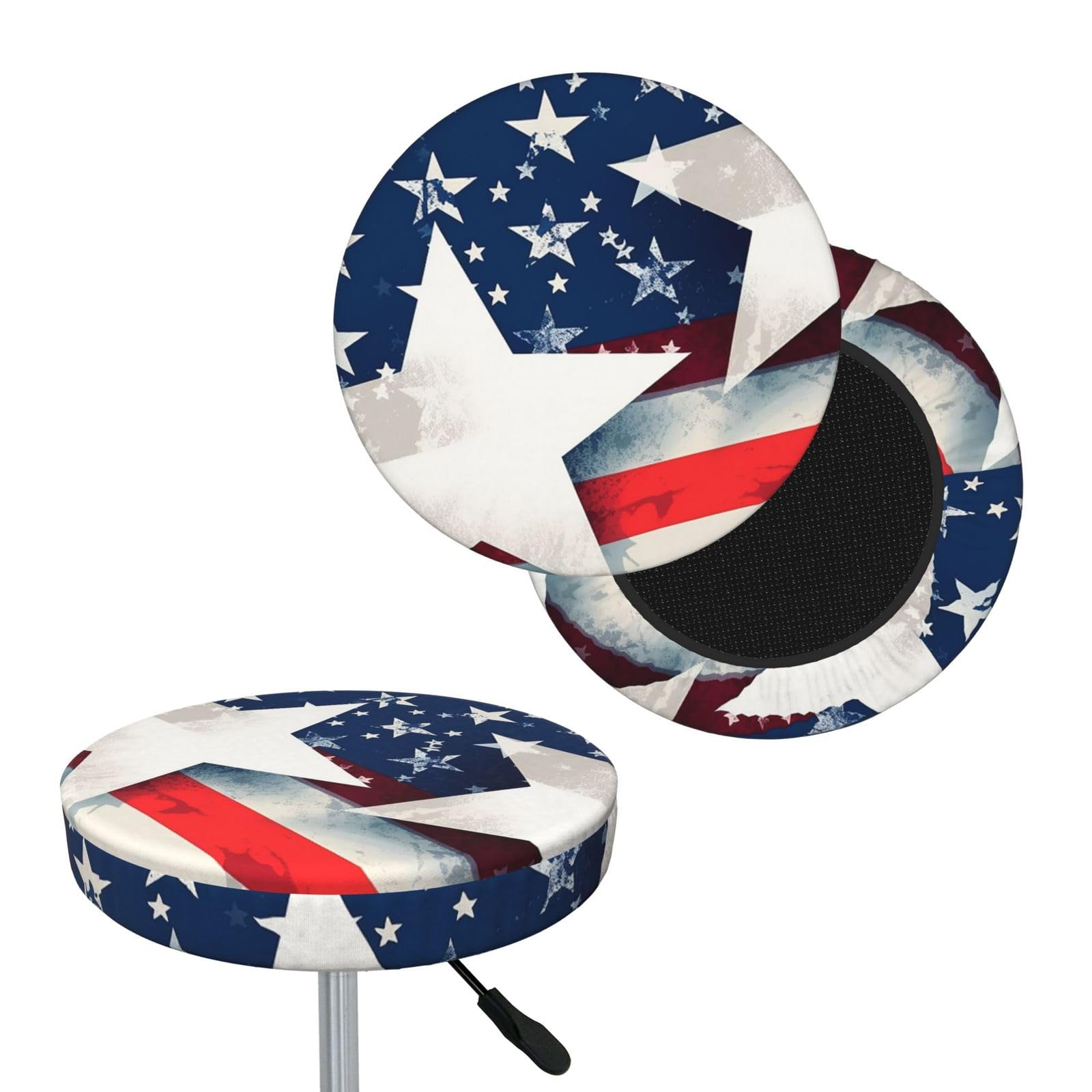 NONHAI Stars and American Flag Bar Stool Cover Round Elastic Stool Cushion Covers Dustproof Bar Chair Cover Washable Stool Cushion Slipcover Stretch Stool Seat Covers for 12-14 Inch Chair