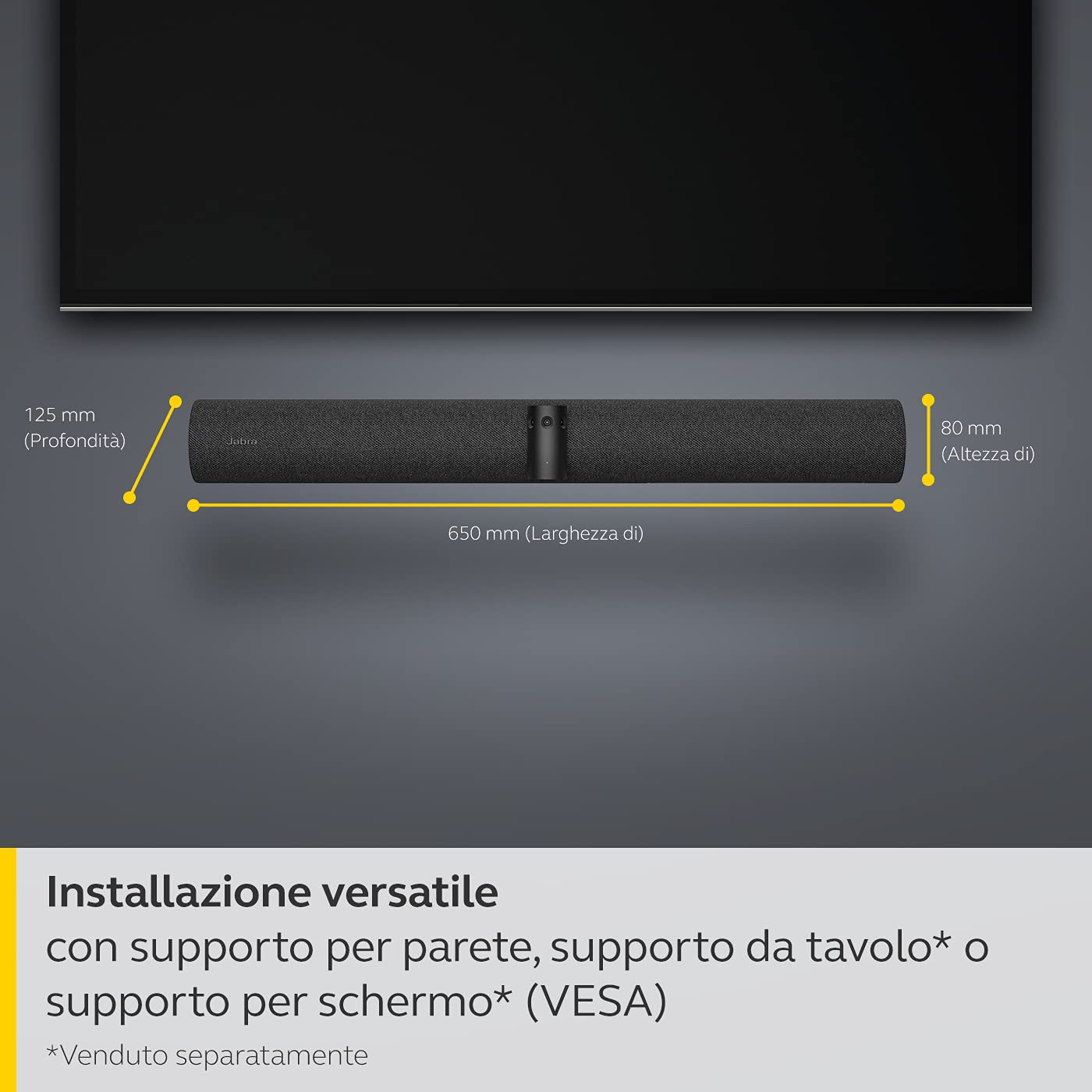Jabra PanaCast 50 Panoramic 4K Barra video, PC / MAC, Tutte le piattaforme, Nero, Webcam per sala riunioni