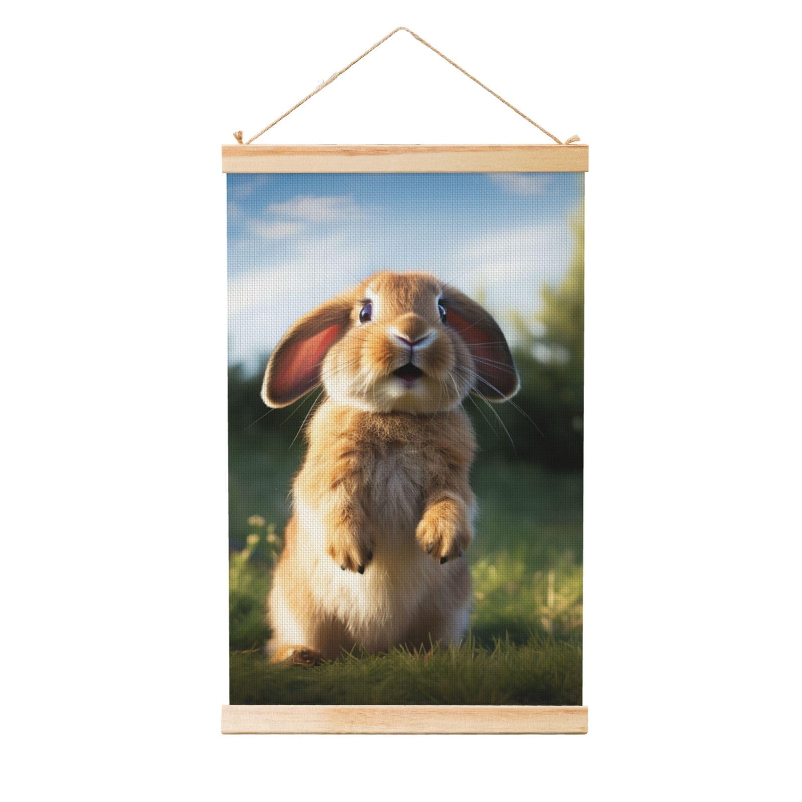 Cute Funny rabbit Poster Wooden Shaft Hanging Poster Wall Hanging Banner Canvas Artwork with Wood Frames 16"x24" Modern Artwork Decor Ready to Hang Wall Art for Home Decor Scroll Painting