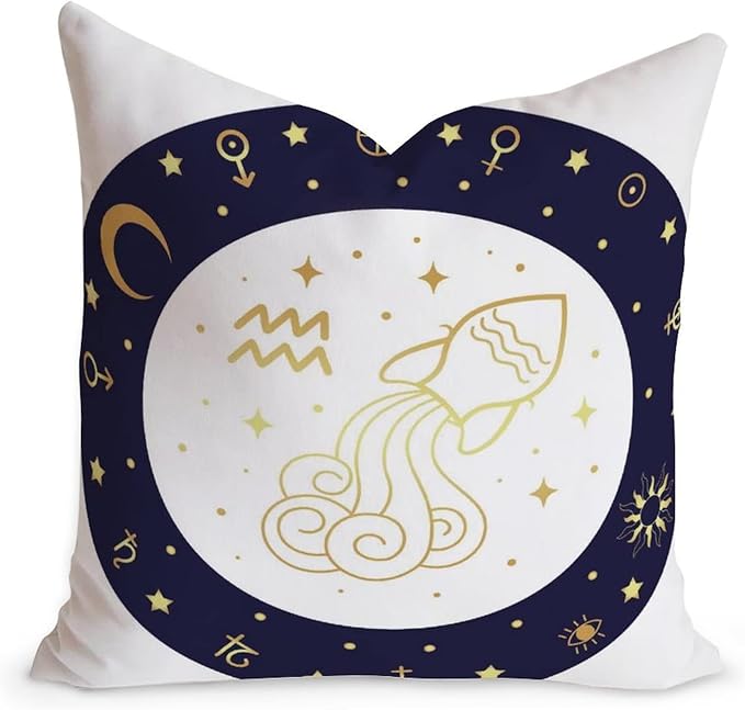 18x18in Star Zodiac Horoscope Sofa Cushion Cover Aquarius Throw Pillow Cover Aquarius Zodiac Nursery Decor Modern Velvet Accent Pillow with Zippe for Office Car Chair Sofa Birthday New Home Gift
