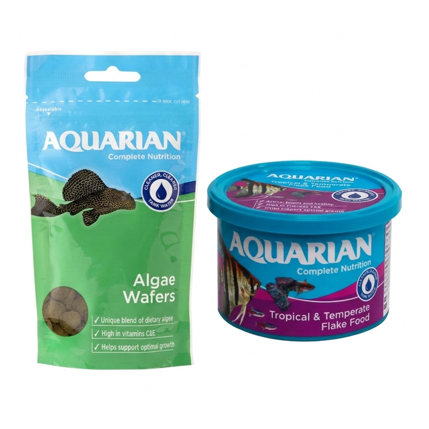 Aquarian Aquarium Fish Food Bundle Tropical Flakes 50g + Algae Wafers 85g