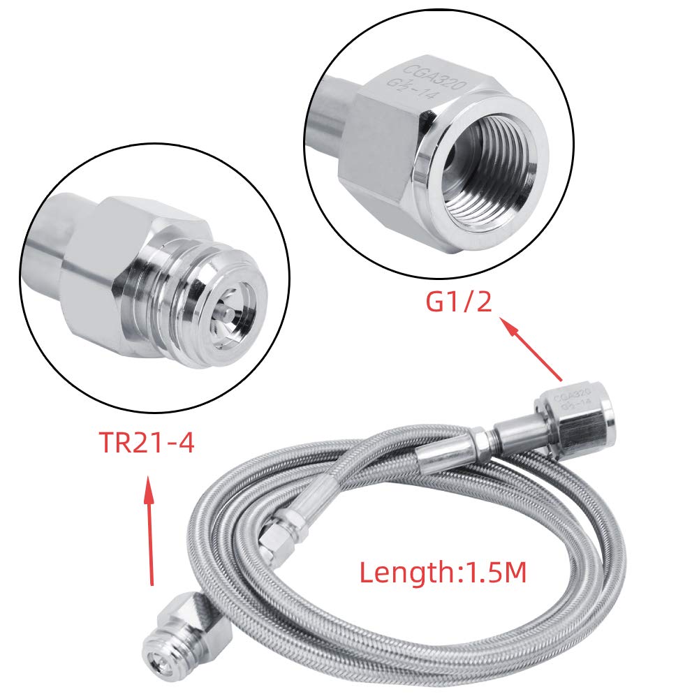 Cafopgrill Tubo Esterno 1,5m (60 Pollici) Per Soda Club – Kit Adattatore CGA320 Con Filettatura TR21-4/G1/2 - 5