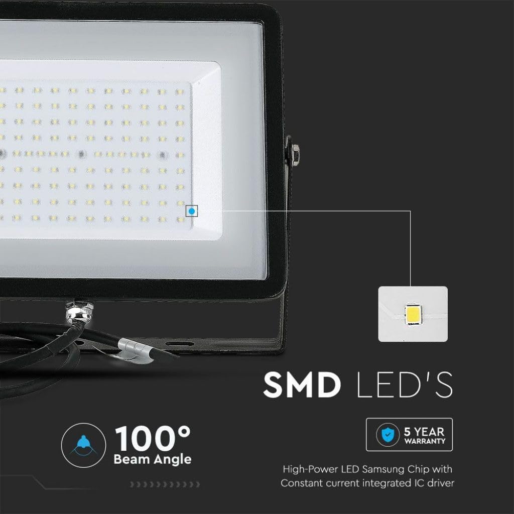 V-TAC Faro LED da Esterno 100W con Chip Samsung - [Ultima Generazione] - IP65-8200 Lumen - Proiettore LED Esterno Nero per Casa, Giardino, Garage - Impermeabile - Fari - Luce Bianca Naturale