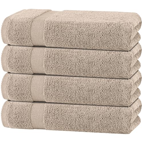 Image of White Classic Wealuxe Taupe Bath Towels 27x54 Inch, Cotton Towel Set for Bathroom, Hotel, Gym, Spa, Soft Extra Absorbent Quick Dry 4 Pack
