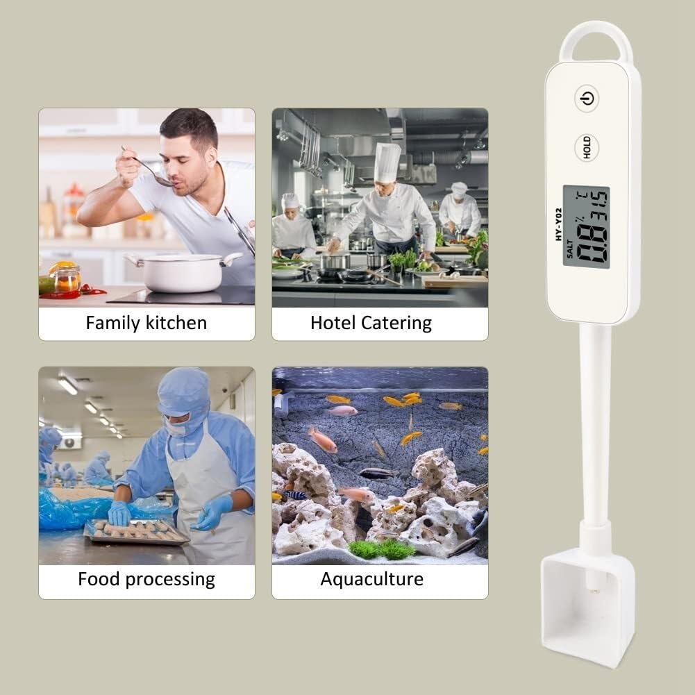 Medidor de salinidad portátil, medidor de concentración, detector digital de sal LED for alimentos, for cocina, gestión de alimentos y peceras.