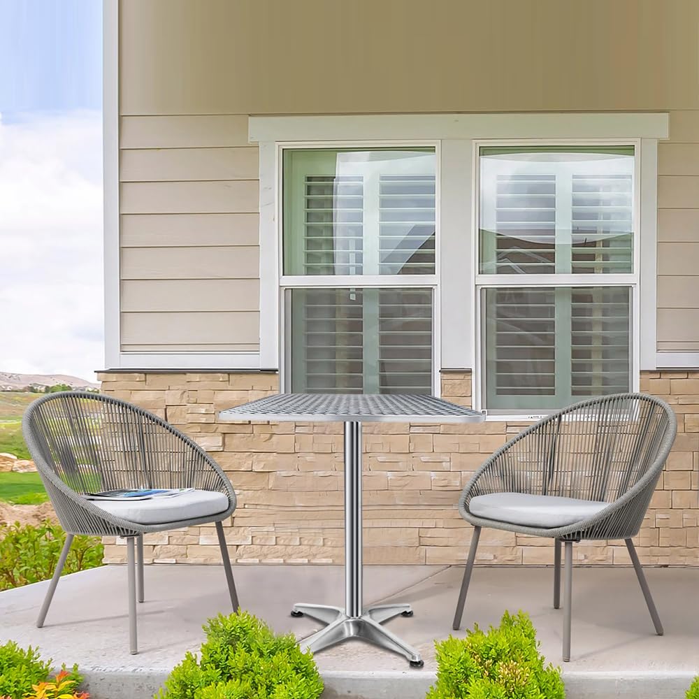 Tables à Manger de Jardin,Table de Bar Haute en Aluminium,pour extérieur 60 x 60cm,Hauteur réglable 70/110 cm, Plateau en Acier Inoxydable,pour Bistrot,Maison,Restaurant (‎(70/110)*60 * 60cm-Carré)