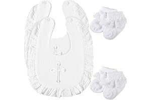 4Pcs Infant Baby Baptism Bib and Socks for Girl Boy