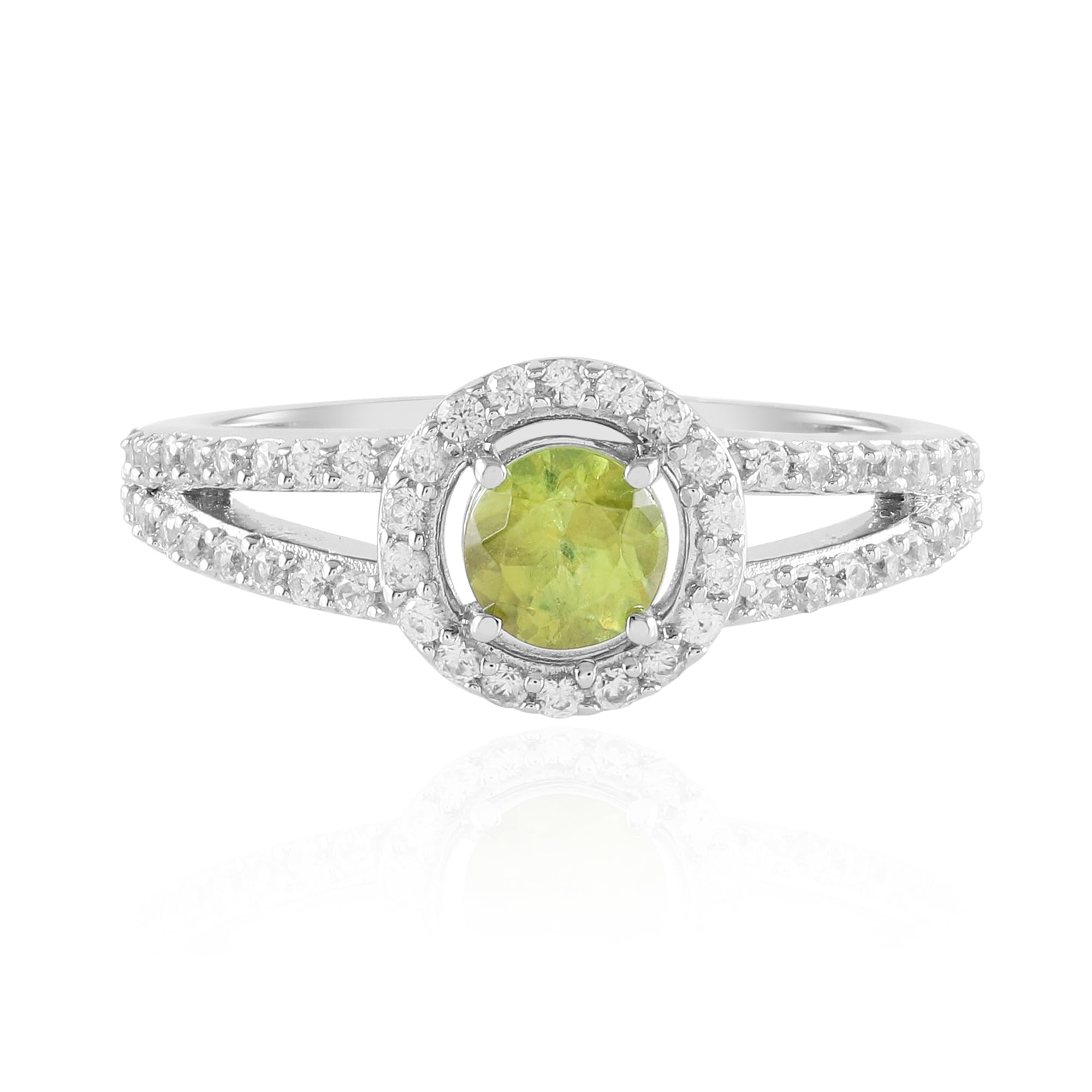 Cavill Sphen Ring Silber 0,469 Karat Runder Brillantschliff Madagaskar mit 56 Zirkon Pave-Ring 925 Sterling Silber Platinbeschichtet Modern Grün 22x21 mm