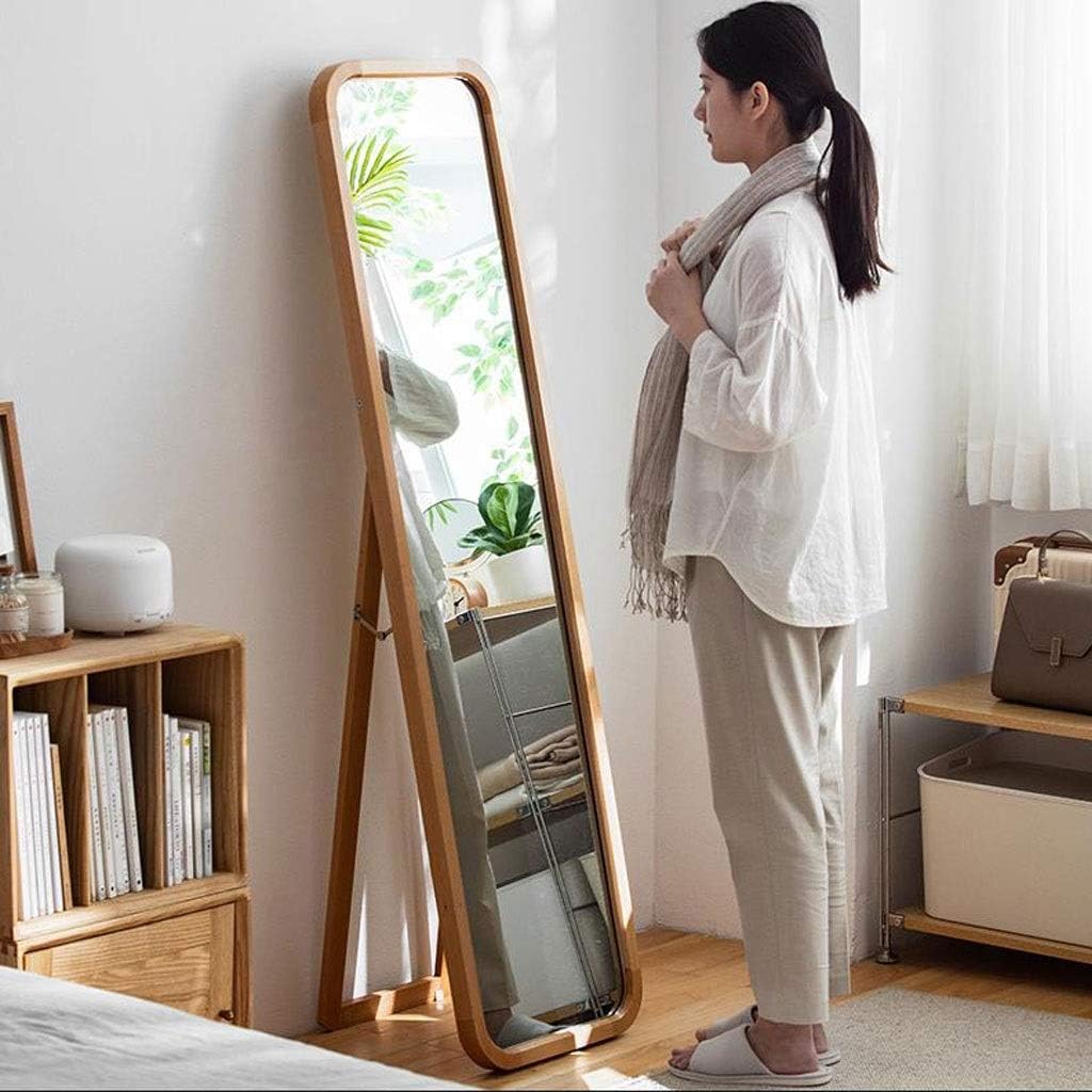 Wall Mirror Floor Standing Dressing Wooden Rectangle Free Standing Adjustable Stand Wall Mounted Floor Mirror for Bedroom Hall Mirror