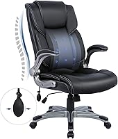 COLAMY Ergonomic High Back Office Chair: Inflatable Lumbar Support, Flip-Up Arms, Padded Leather, Tilt Lock - Black, 300lb Capacity