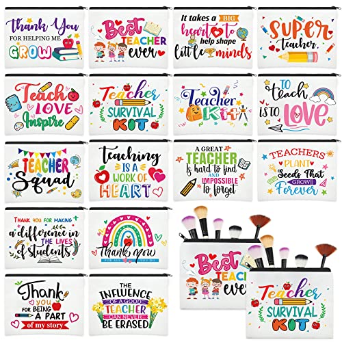 Hillban 32 Pieces Teacher Back to School Gifts Teacher Appreciation Gifts Women Cosmetic Makeup Bag Funny Pencil Pouch for Graduation Birthday Christmas(Cute)