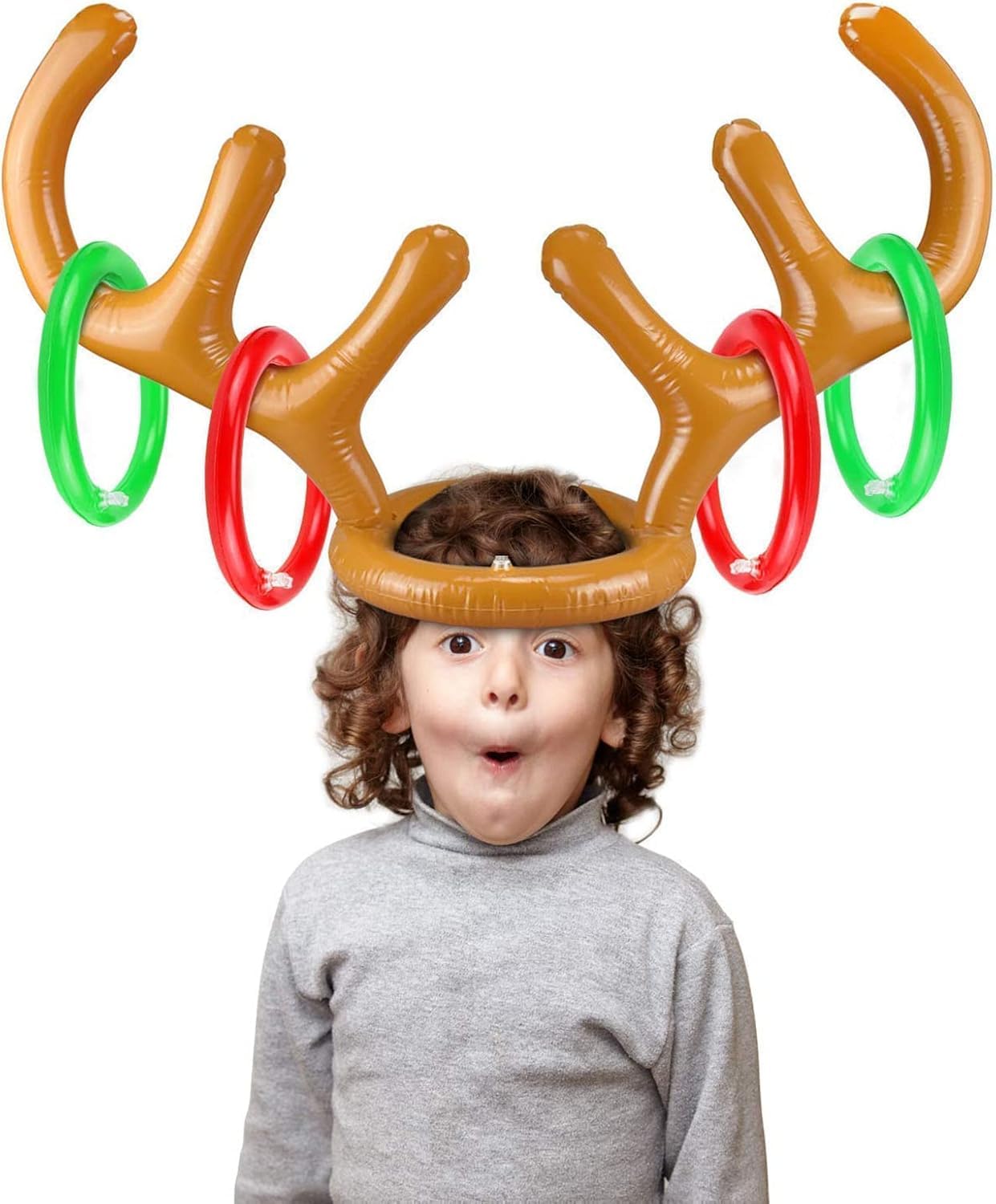 Jeu de bois de renne gonflable, avec anneaux, jeux de fête de Noël en famille