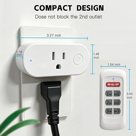 Remote Control Outlet Plug, Remote Light Switch Wireless, Electrical Outlet with Remote, 200ft Range, All On/Off Remote Control, Indoor Use, for Christmas Tree Light/Lamp, Fan, FCC Listed