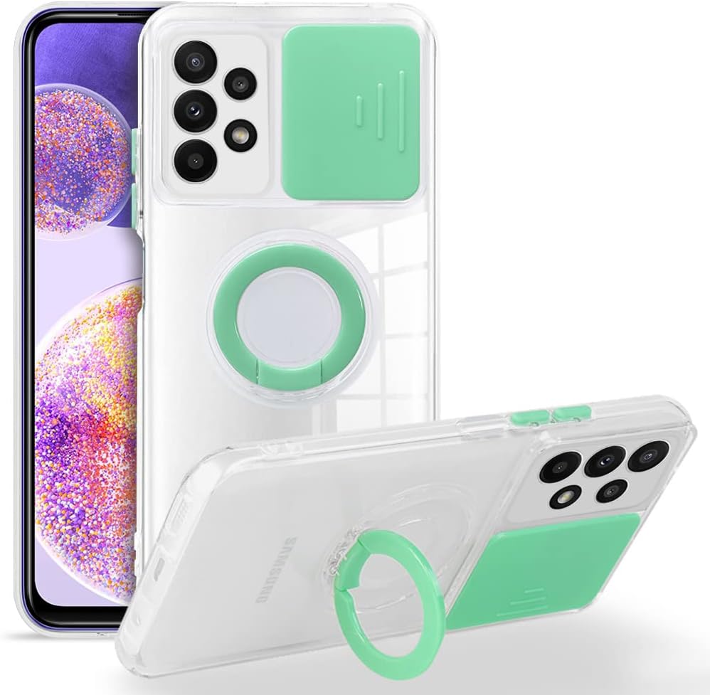 HAOYE Funda para Xiaomi Redmi Note 10 Pro, Shockproof Transparente Silicona TPU Carcasa Case con Anillo Kickstand y Protección de Cámara Deslizante. Menta Verde