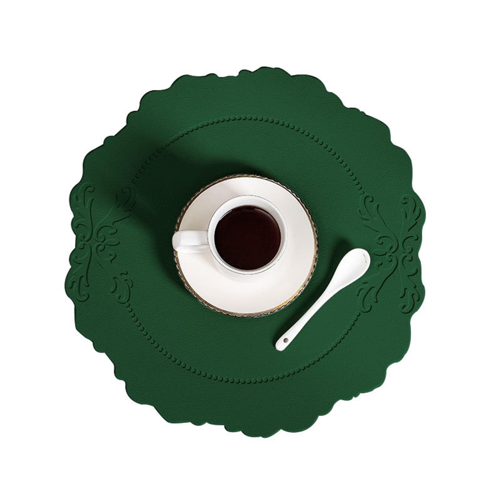 Jarsense Placemat PVC Washable Table Runner Vintage Round Lace Placemat Water and Oil Resistant for Kitchen, Table, Dining Room and Home (Green)