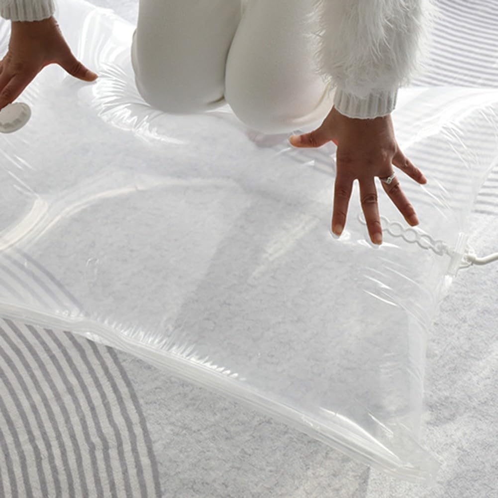 Sacchetti sottovuoto da appendere con pompa elettrica, confezione da 4 sacchetti di compressione salvaspazio per vestiti, abiti, giacche, abbigliamento invernale da viaggio, trasparenti