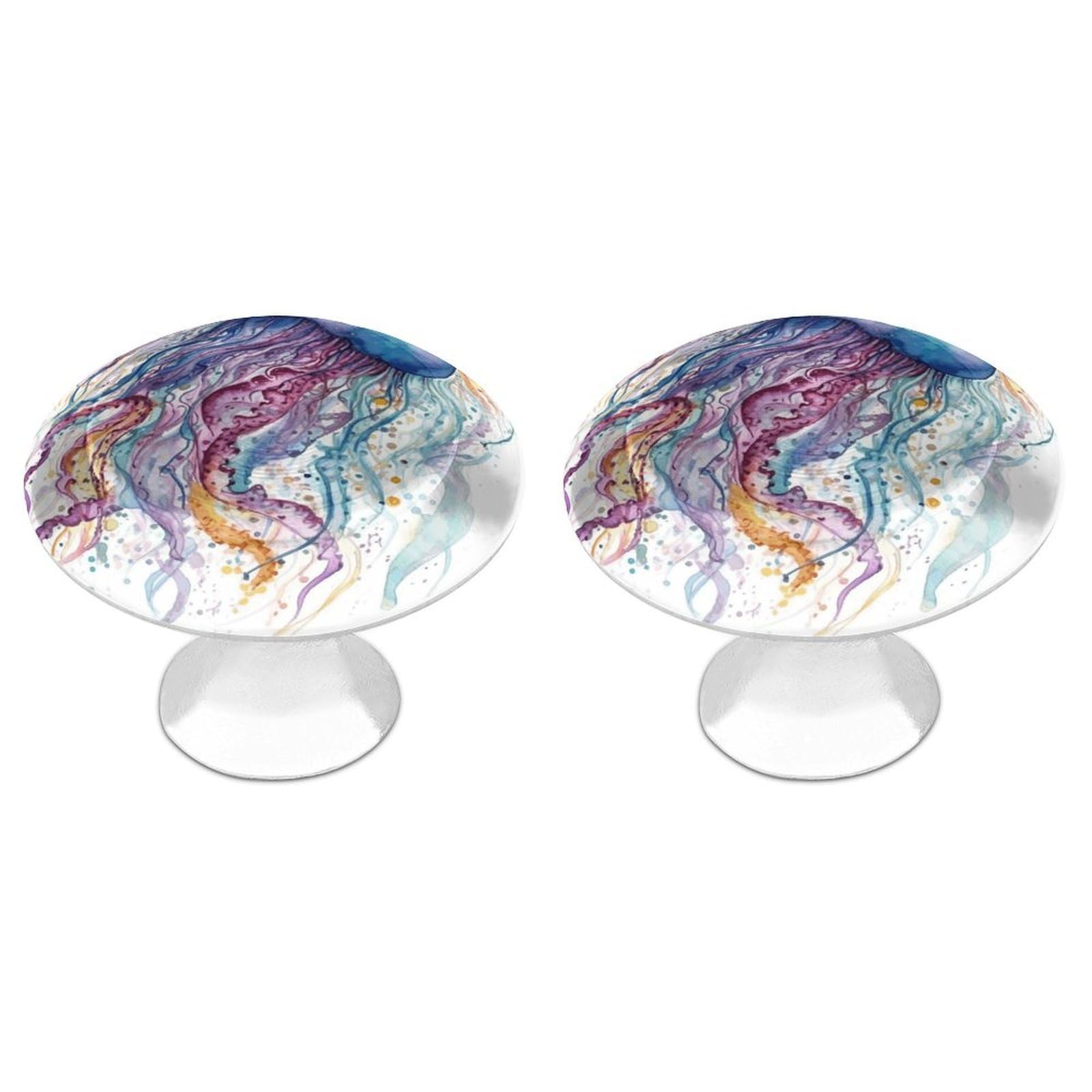 FekiLoot Watercolor Jellyfish Cabinet Knobs 2 Pack Stainless Steel Round Dresser Drawer Knobs Kitchen Drawer Hardware Dresser Knob Closet Door Pulls Cabinet Handles for Cupboard Drawer Pulls