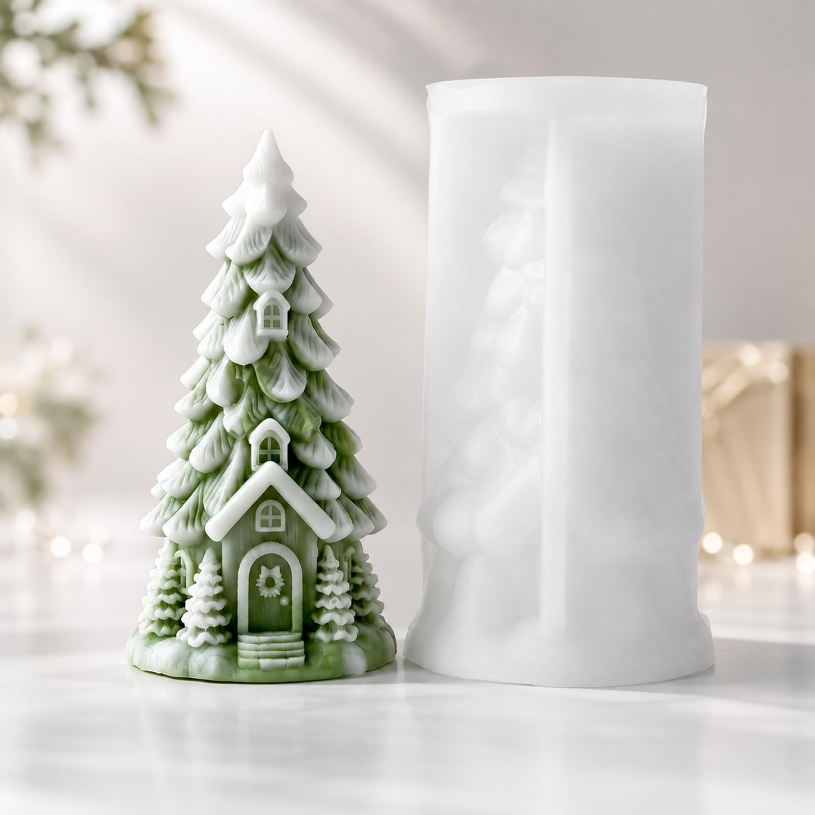 Christmas Silicone Moulds, 3D Tree and House Candle Mold