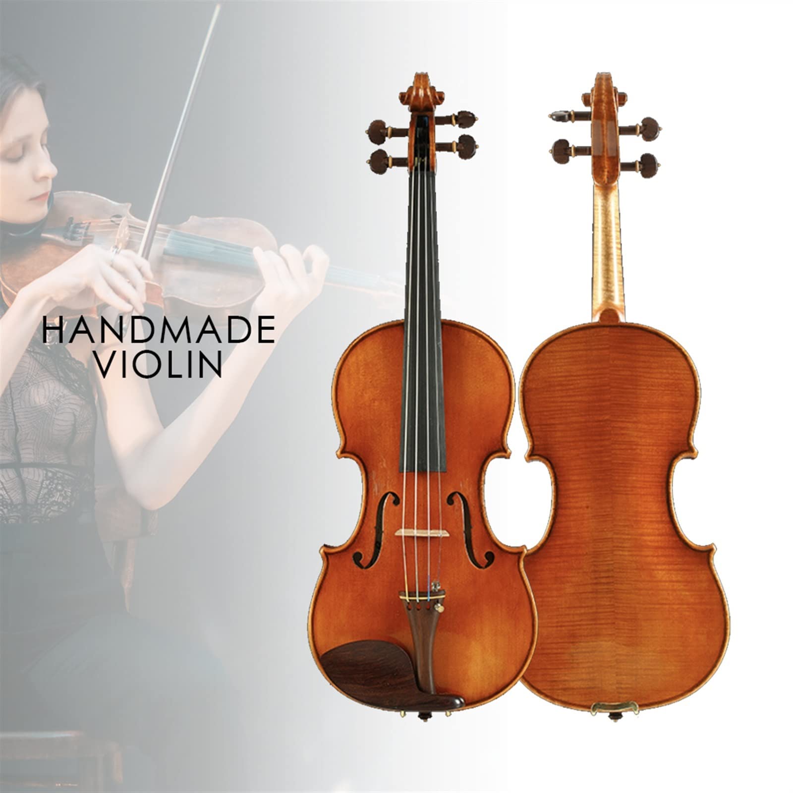 Erwachsene violine Handgefertigte Geige Aus Europäischer Fichte, Zweiteilig, Geflammter Ahorn, Fiddle-Saiteninstrumenten-Set professionelles Violine (Color : 1/2)