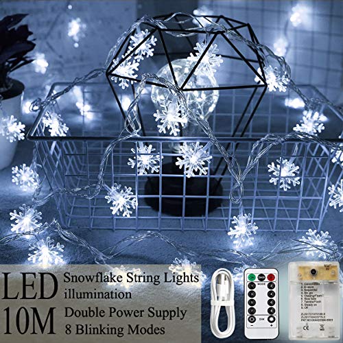 Preisvergleich Produktbild Areskey Schneeflocke Lichterketten 10M 80 LED Schnee Schneeflocke Lichter Funkeln Weihnachtsbeleuchtung USB Batterie betrieben Weihnachts Dekoration Innen Draussen 8 Modi Fernbedienung Kaltes Weiß