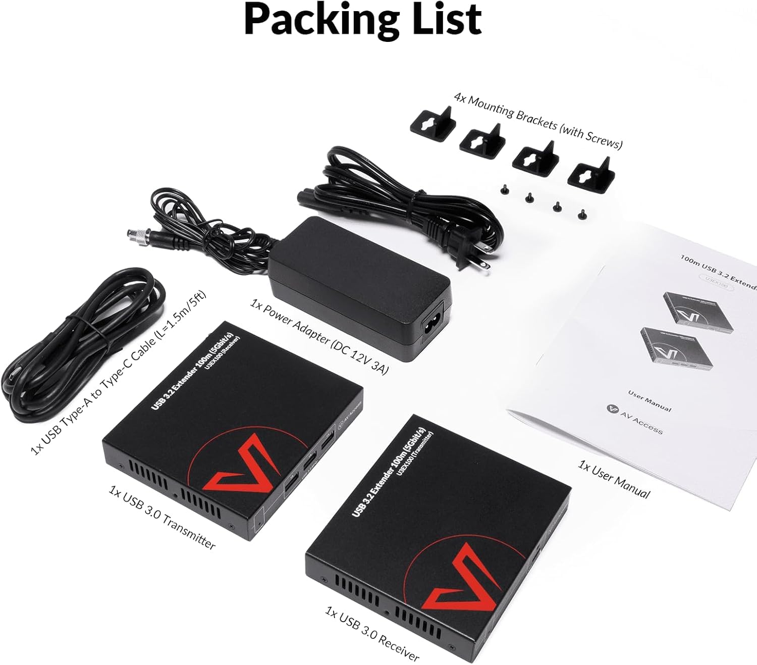 AV Access Estensore USB 3.0 su Cat6a/7 100M/328FT, 4 porte USB 3.2, ingresso USB-C, Plug and Play, nessun driver, supporta tutti i sistemi operativi, tastiera e mouse USB su Ethernet