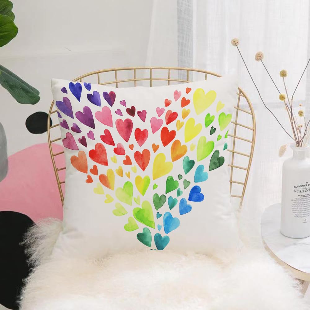 HYOSXW Cushion Cover,Throw Pillow Case Home Decorative for Living Room Bedroom Sofa Chair 16X16 Inch,Rainbow, multicolored hearts forming a huge colorful rainbow-inspired heart lov,Pillowcase 40X40cm