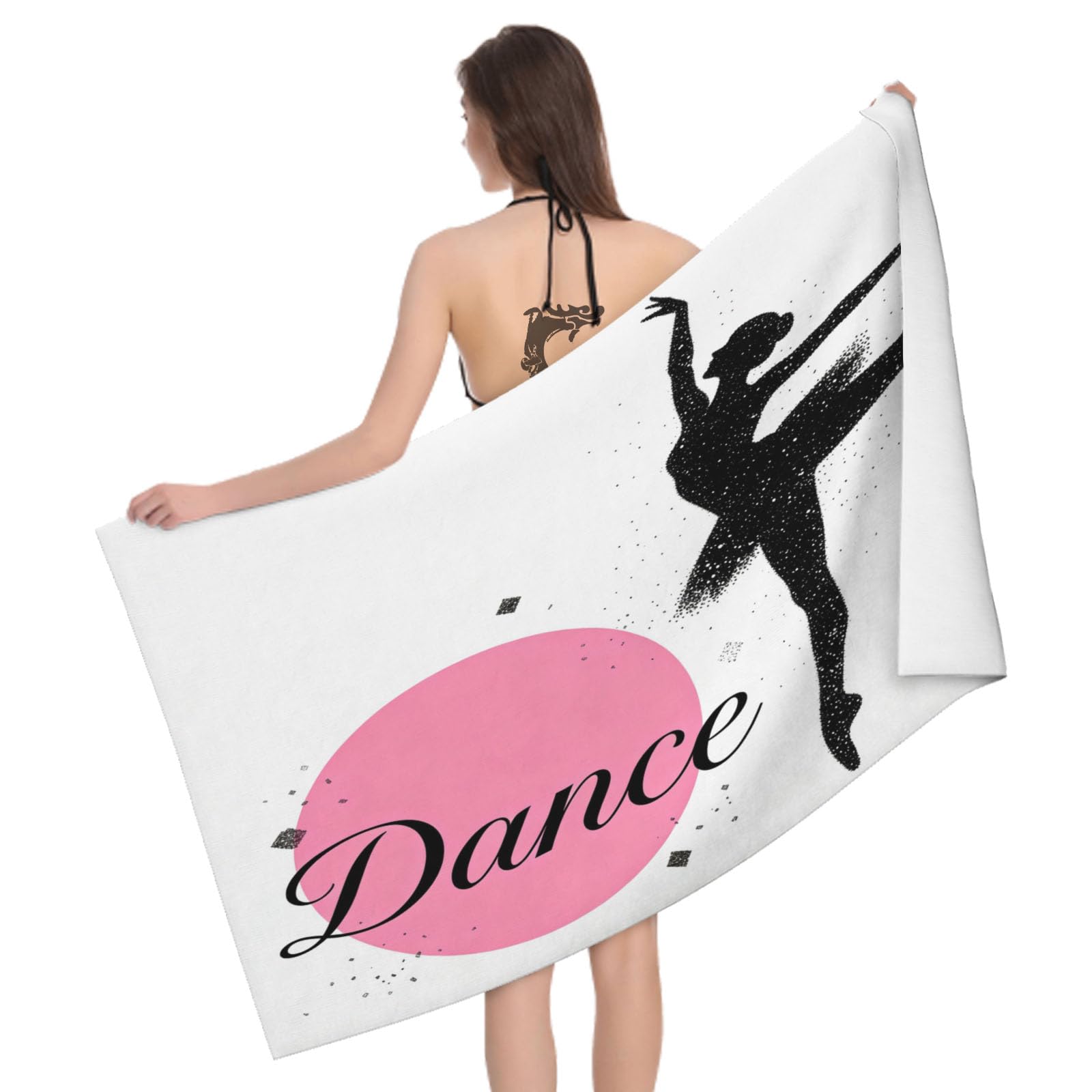 Leichong 3D Ballet Beach Towel Large Microfiber Soft Quick Dry for Adults, Black Silhouette Bath Towel Lightweight Soft Absorbent for Travel Swimming Pool Sports, 80 x 160 cm