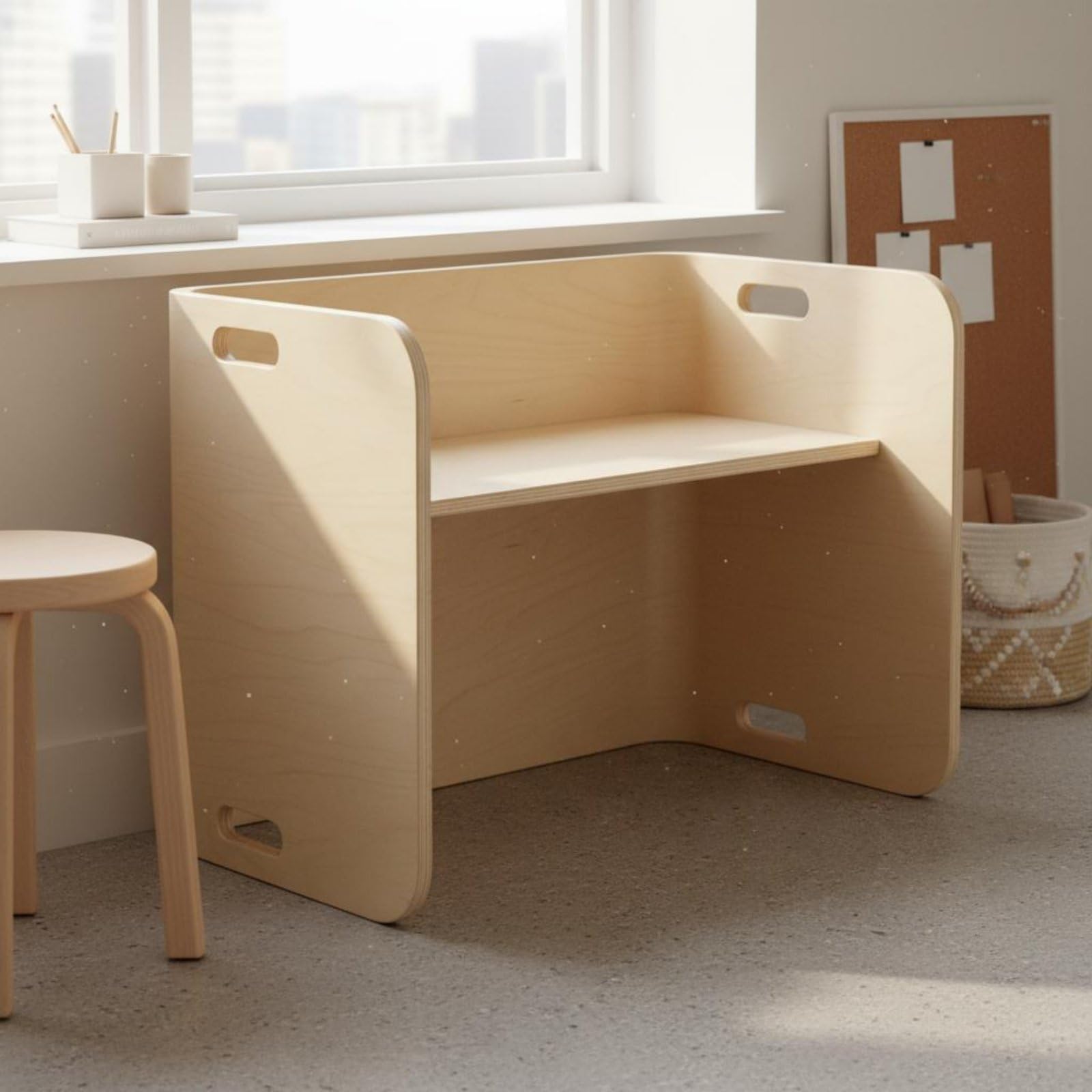 Escritorio Infantil Semicircular Mesa de Estudio Conjunto con Silla Diseño Curvo con Bordes Redondeados y Ranuras de Mano Adecuado para Guardería Aula Sala de Juegos Lectura Dibujo Merienda