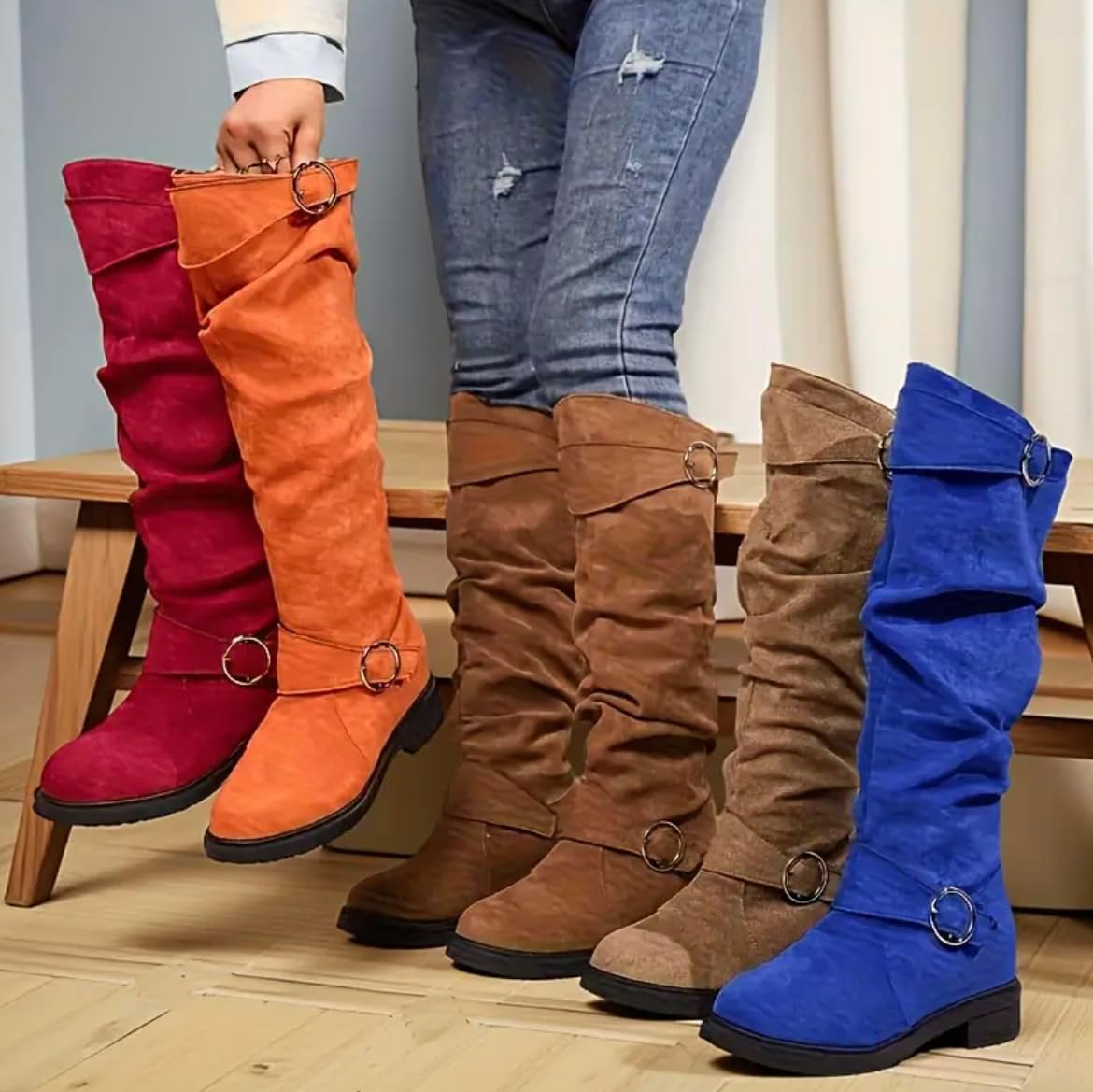 Knee High Platform Boots for Women – Wide Calf Comfortable Mid Heels Fall Winter Fashion – Western Style Dressy Boot