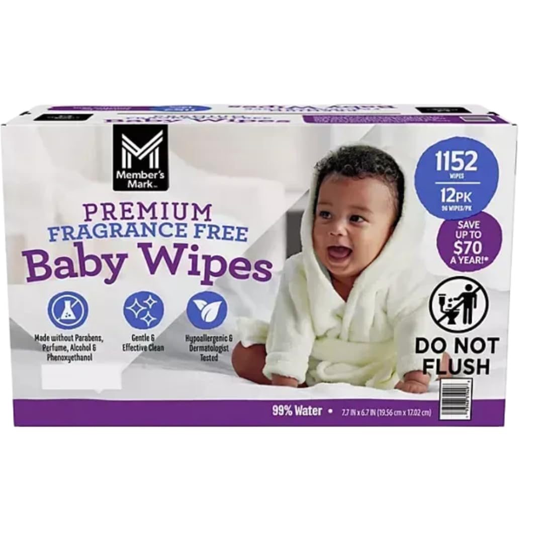 Premium Fragrance Free Baby Wipes, 12 Pack, 1152 Count (12 count(1 Pack))