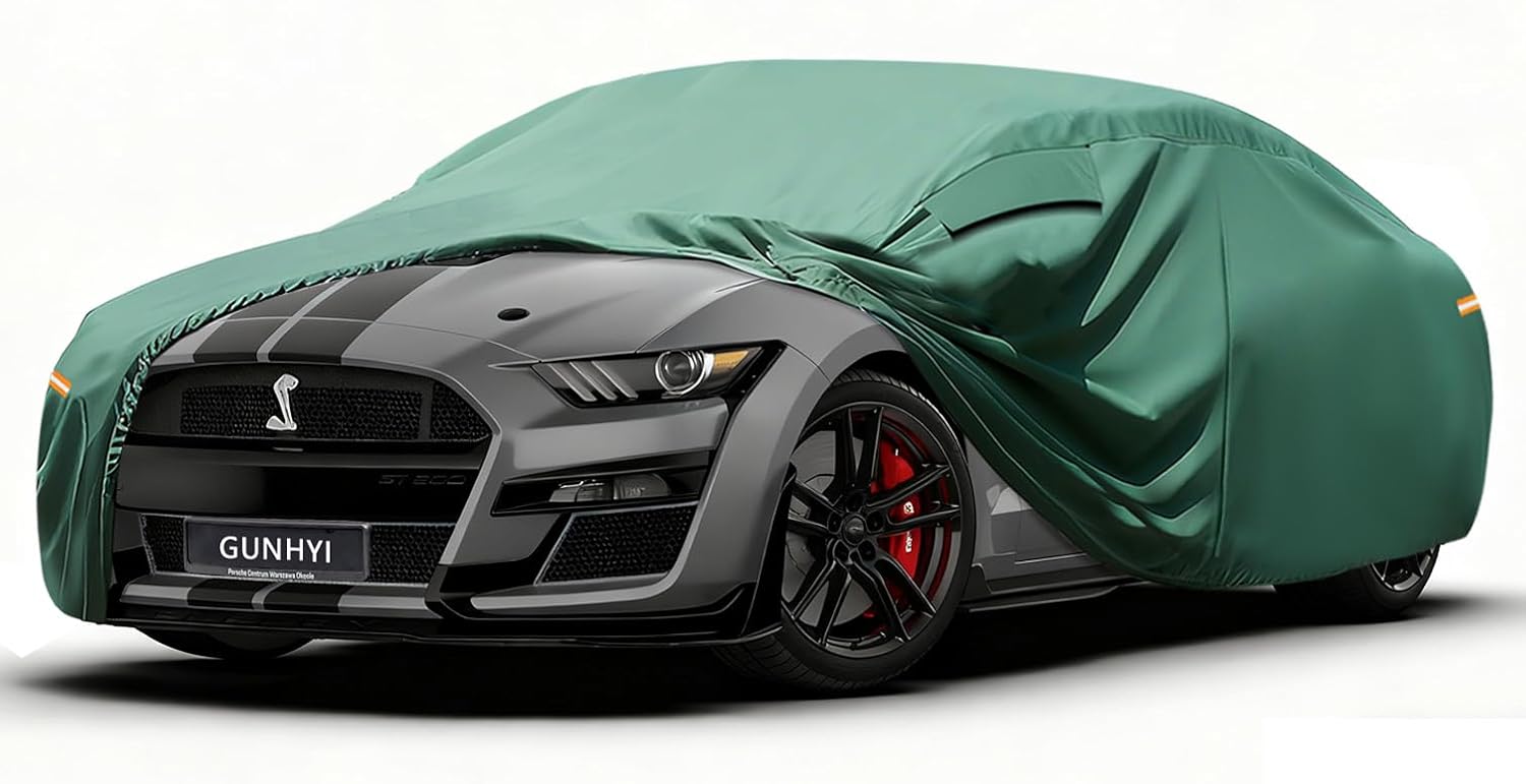 Car Cover Custom Fit Ford Mustang/Shelby (1964-2025) Waterproof All-Weather, 16-Layer Heavy Duty Full Exterior Cover with Vents, Spare Windproof Straps & Towel, Winter Snow/Ice/Rain Protection.