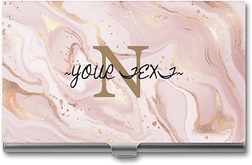 Aicihert Tarjetero de visita personalizado con diseño de mármol rosa y dorado, funda para tarjetas de visita personalizada con nombre de foto,