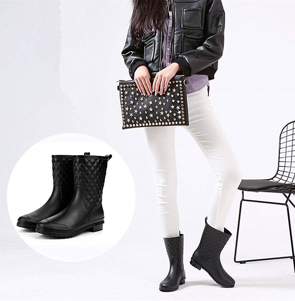 Bota Agua Mujer Jardín Trabajo Lluvia Botas Antideslizante Wellington Boots Negro Caqui Azul 36-43 Negro 42-2