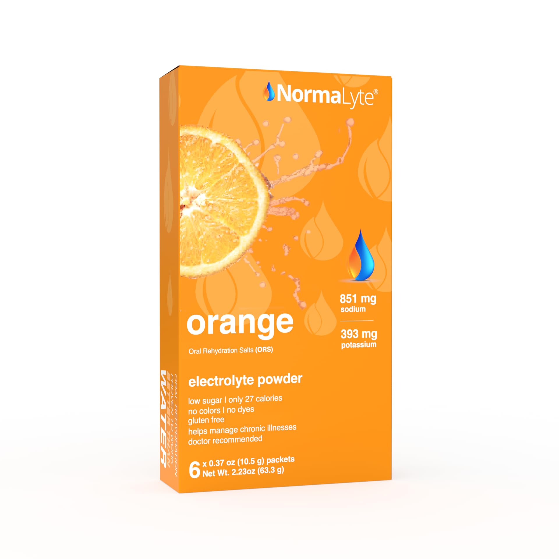 Orange - Electrolyte Powder Packets | Clinically Studied Electrolyte Drink Mix | 6 Count Effective Hydration Sticks