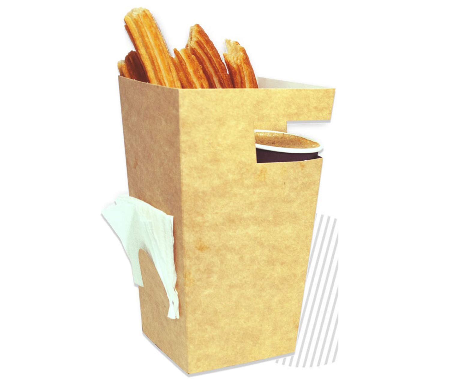 Pack de 500 Vasos de Cartón para Churros 78 x 78 x 179 cm Take Away Envases desechables Color Marrón Fabricadas en España