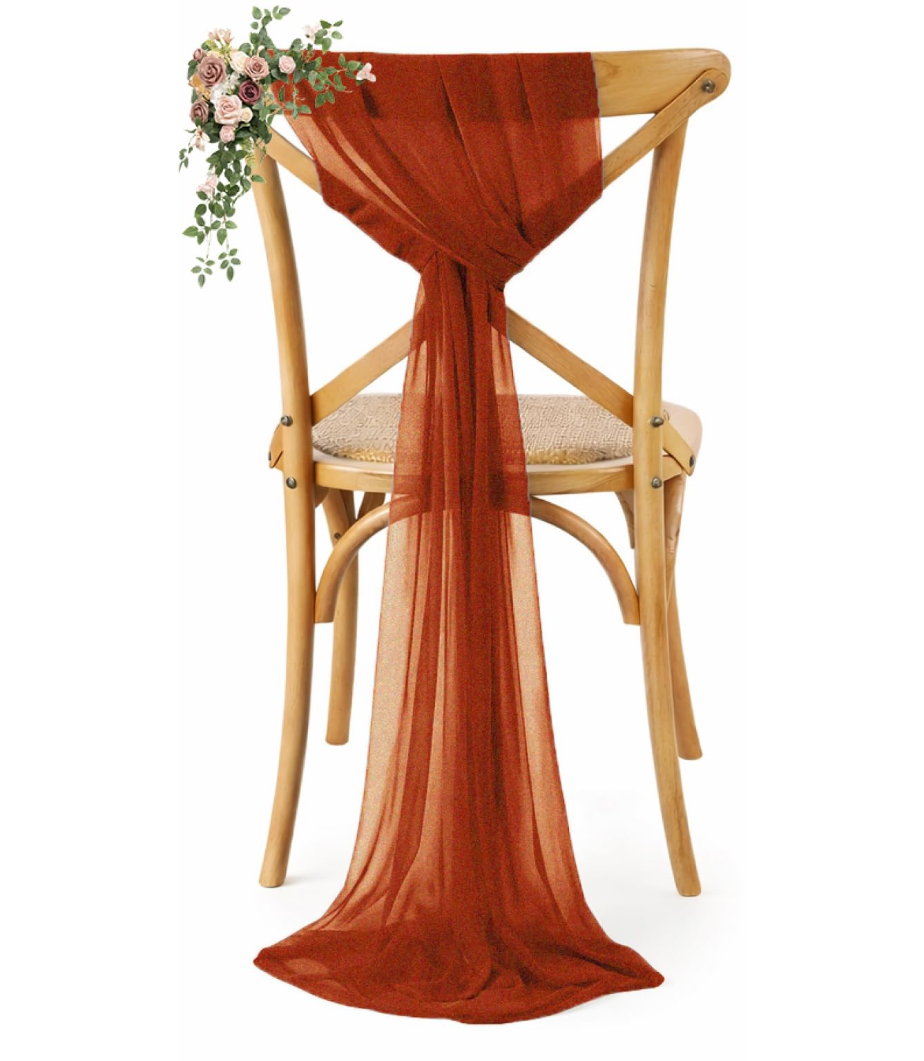 VDS Pack of 125, Terracotta, Sheer Chiffon Chair Sashes Bows Chair Cover Back Tie Ribbon for Wedding Birthday Baby Shower Engagement Ceremony Event Party Banquet Restaurant Dining Chair Decoration